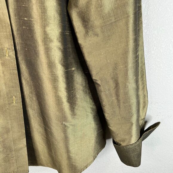 Valerie Stevens Pure Silk Button-Up Shirt Olive Green Size 8 Classic Luxe Staple - Picture 5 of 12